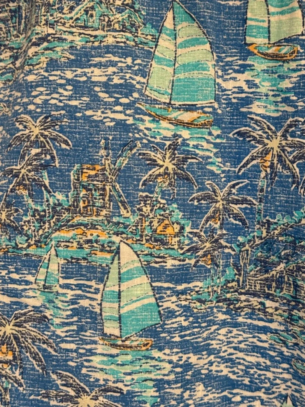 IZOD Saltwater Sailboat Palm Tree Tropical Button Down Shirt XL Blue Cotton
